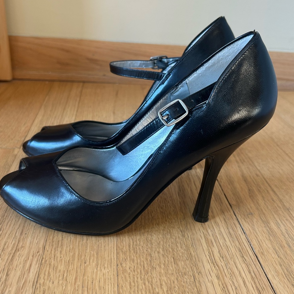 Guess Black Leather Peep-Toe Heels - Picture 2 of 4